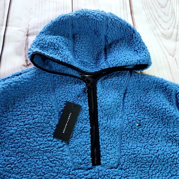 NWT Tommy Hilfiger Sherpa Pullover Hoodie Sweatshirt Blue | Women’s Size Large - Picture 7 of 13